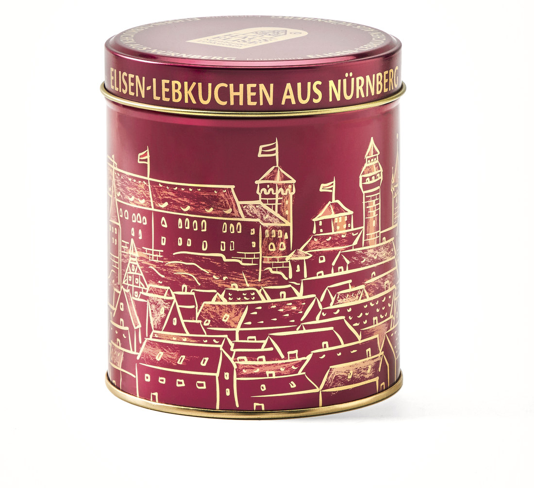 HAUS ELISE Blechdose Kaiserburg in Bordeaux mit goldener Illustration der Nürnberger Kaiserburg und Altstadt